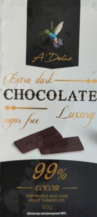 Фото - шоколад екстрачорний 99% Chocolate Luxury без цукру А`Деліс a'delis