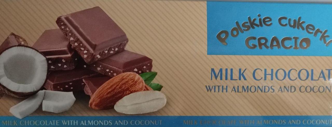 Фото - Mолочний шоколад 30% з мигдалем та кокосом Польські цукерки Грасіо