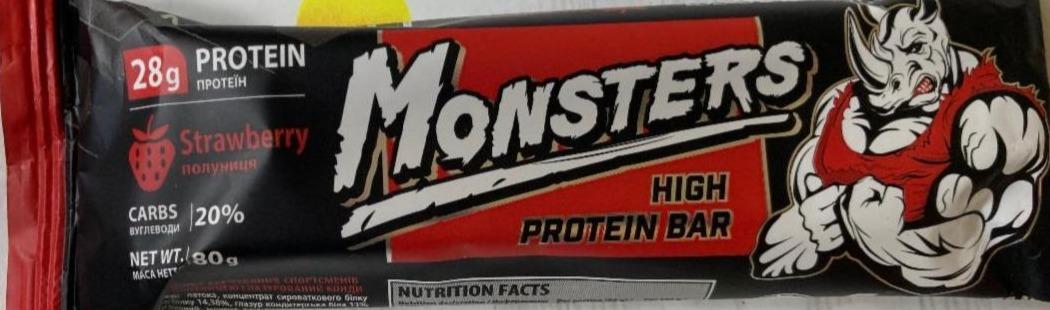 Фото - Батончик протеїновий зі смаком полуниці High Protein Bar Monsters