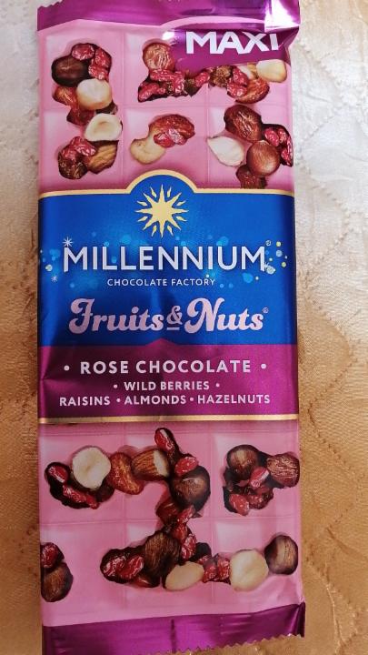 Фото - Шоколад білий з мигдалем, лісовими горіхами, ягодами та родзинками Fruits&Nuts Rose Millennium