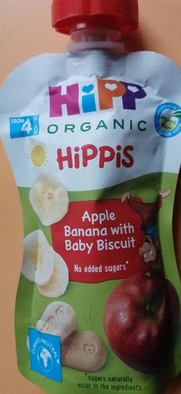 Фото - Пюре фруктове Hippis яблуко-банан з дитячим печивом Hipp