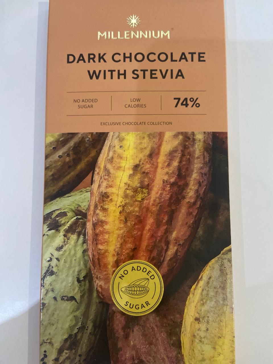 Фото - Шоколад 74% чорний зі стевією Dark Chocolate With Stevia Millenium