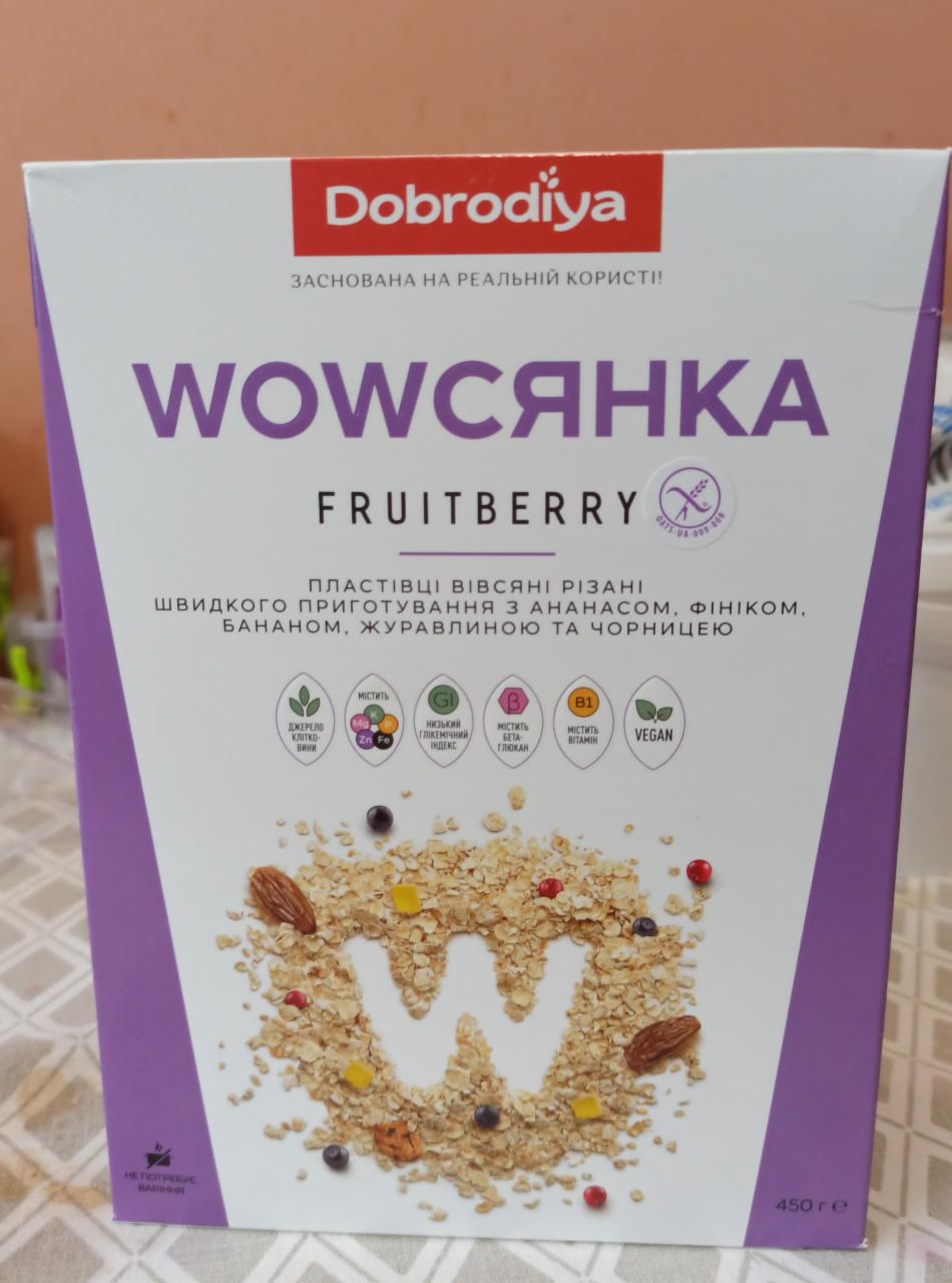 Фото - Пластівці вівсяні швидкого приготування з фруктами Fruitberry Wowсянка Dobrodiya Добродія