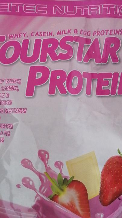 Фото - протеїн комплексний з шматочками фруктів полуниця білий шоколад Fourstar Protein Scitec Nutrition