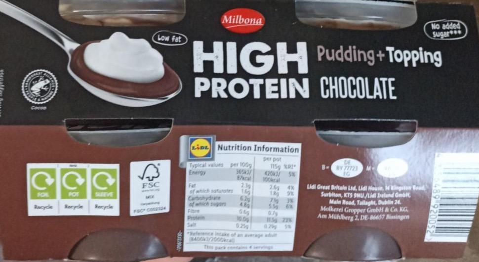 Фото - High Protein pudding+topping Chocolate Milbona