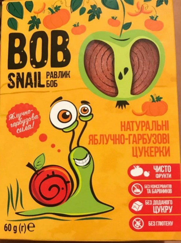Фото - Цукерки натуральні яблучно-гарбузові Равлик Боб Bob Snail