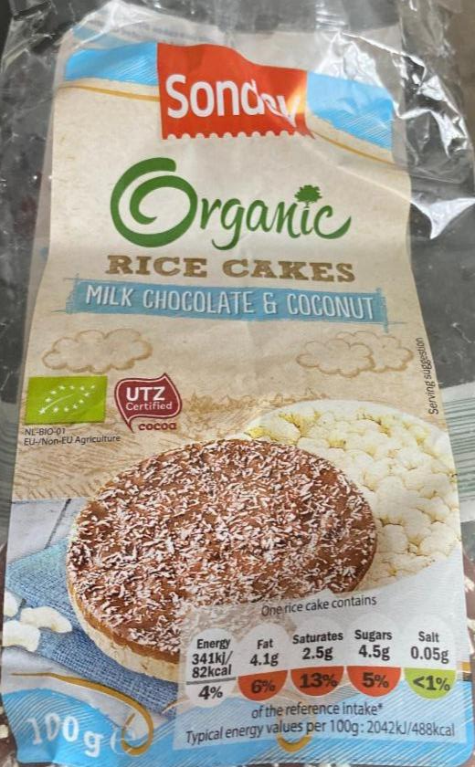 Фото - Біо рисові коржі Молочний шоколад і кокос Sondey