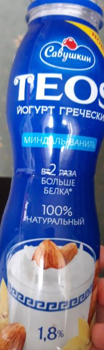 Фото - Teos йогурт греческий миндаль ваниль 1.8%