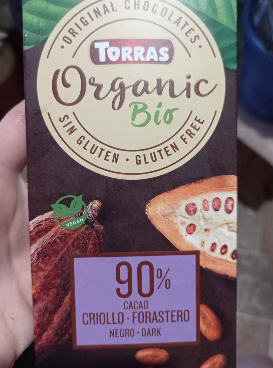 Фото - Шоколад чорний Organic Bio 90 % какао без цукру Torras