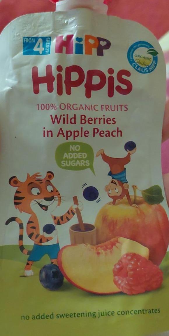 Фото - Пюре для дітей від 4міс Яблуко-персик-чорниця-малина Hippis Hipp