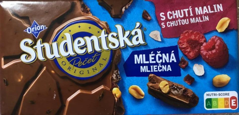 Фото - Шоколад молочний з арахісом желейними та малиновими шматочками Studentska Orion