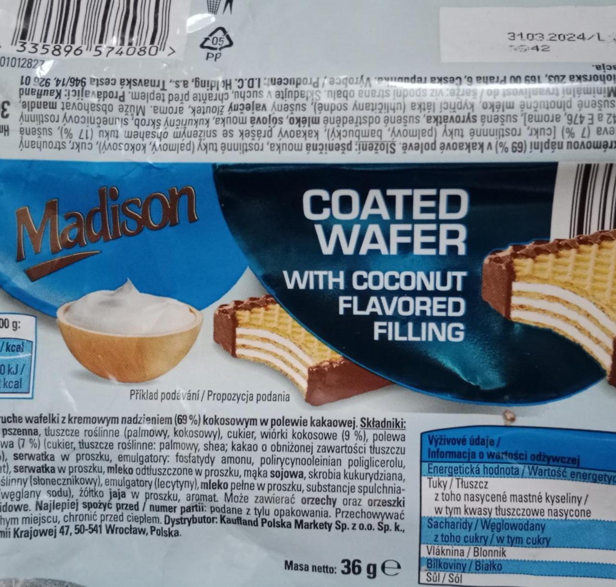 Фото - Coated Wafer with coconut flavored filling Madison