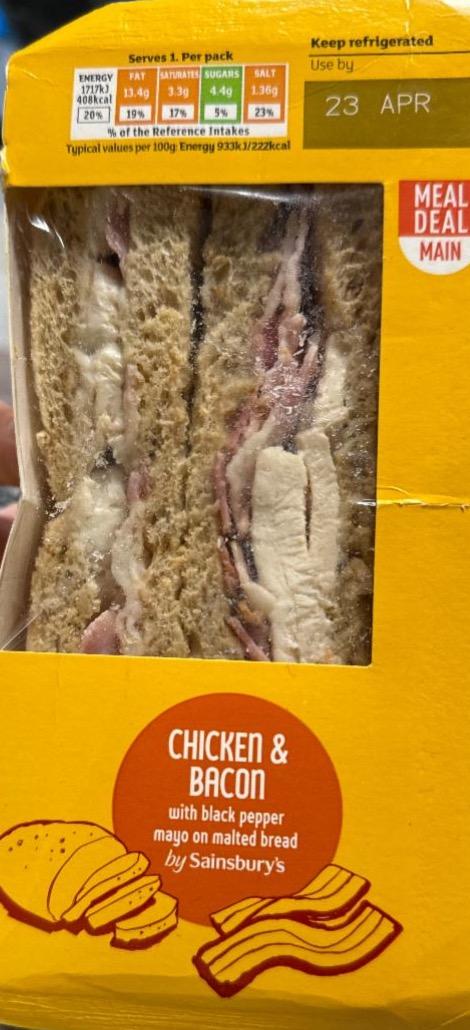 Фото - Chicken bacon with black pepper mayo on malted bread Sainsbury's