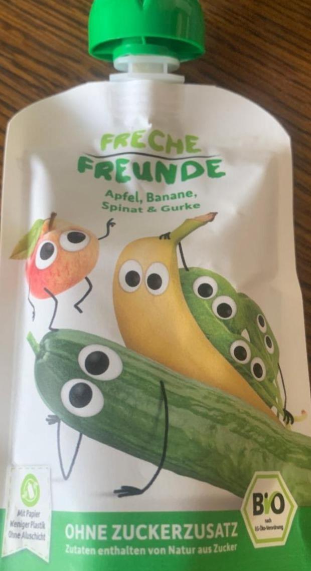 Фото - Пюре органічне Яблуко банан шпинат і огірок Freche Freunde