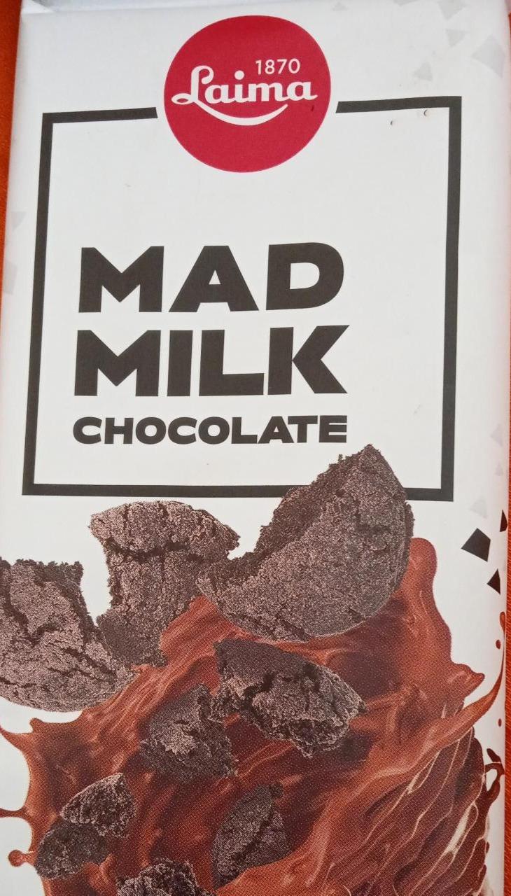 Фото - Шоколад молочний з печивом із чорного какао MAD MILK LAIMA