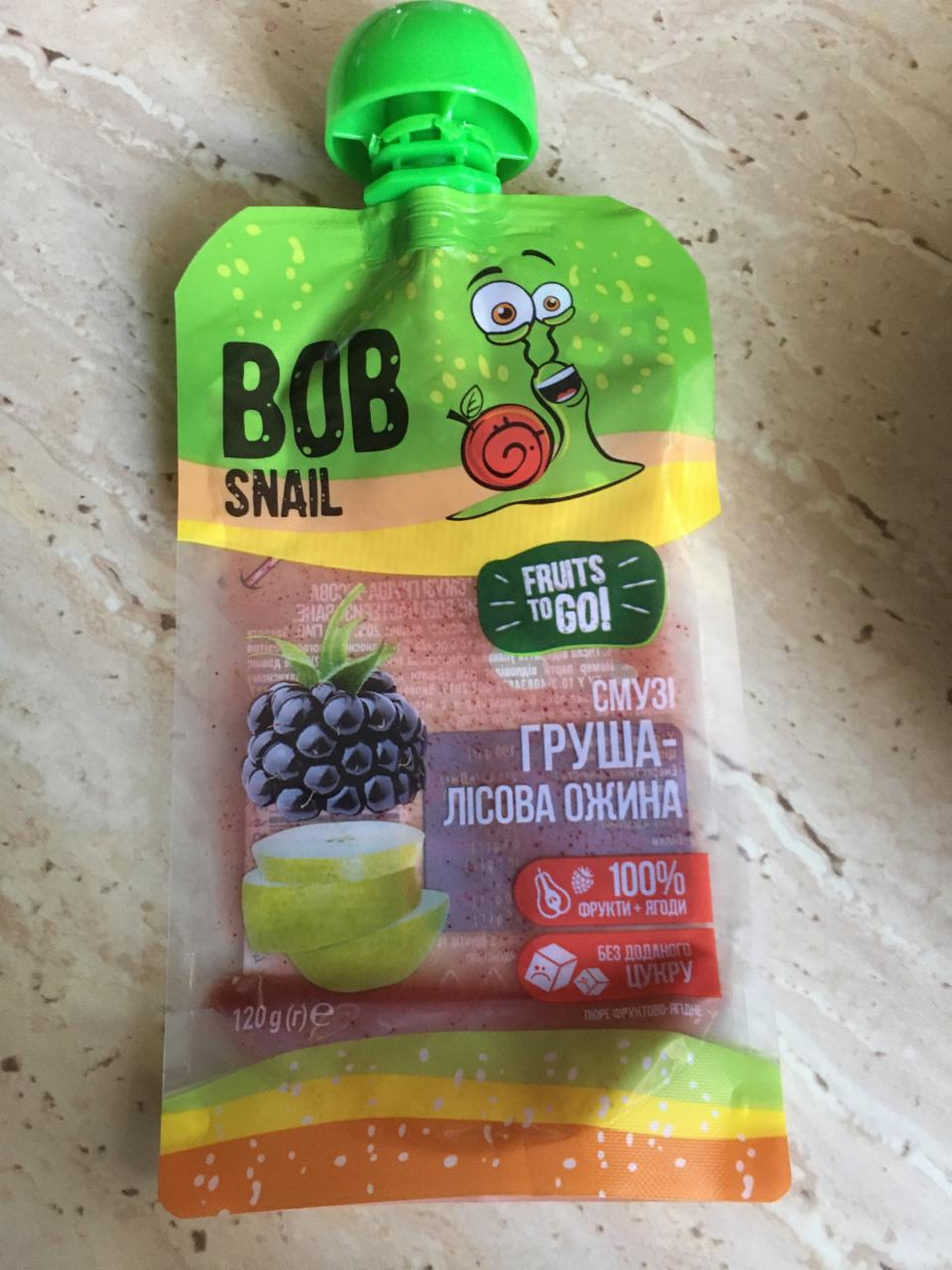 Фото - Пюре фруктове смузі груша-лісова ожина Bob Snail