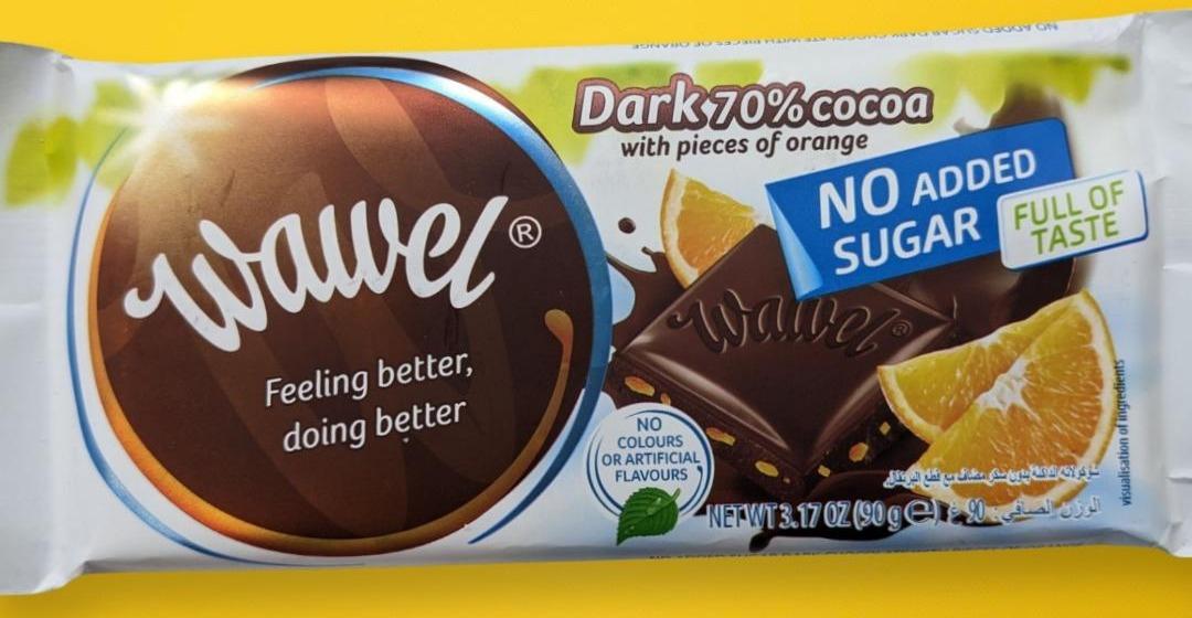 Фото - Шоколад чорний 70% без цукру зі шматочками апельсину Wawel
