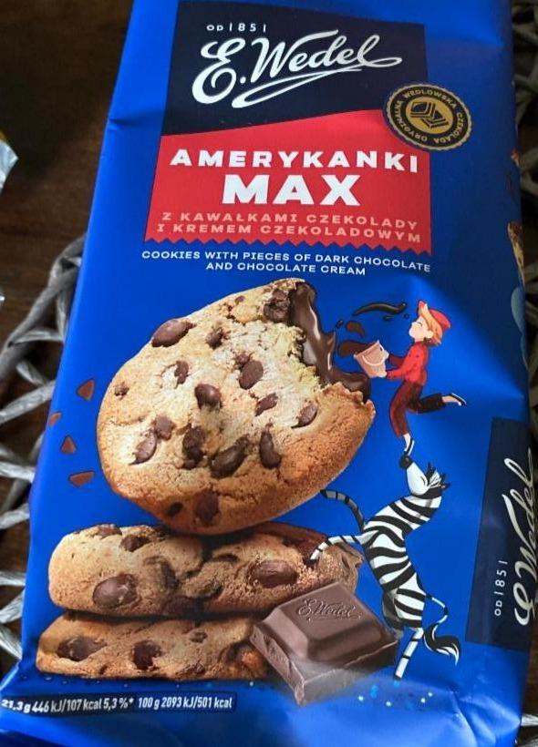 Фото - Печиво Classic Americans Max пісочне з шматочками шоколаду та шоколадним кремом E.Wedel