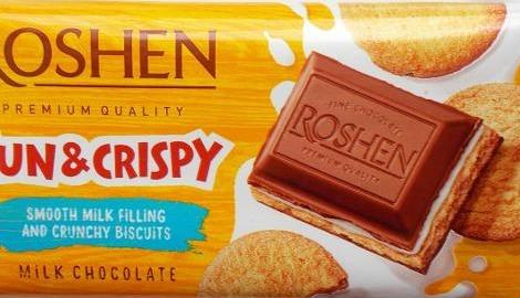 Фото - молочний шоколад Fun & Crispy з молочною начинкою і печивом Roshen