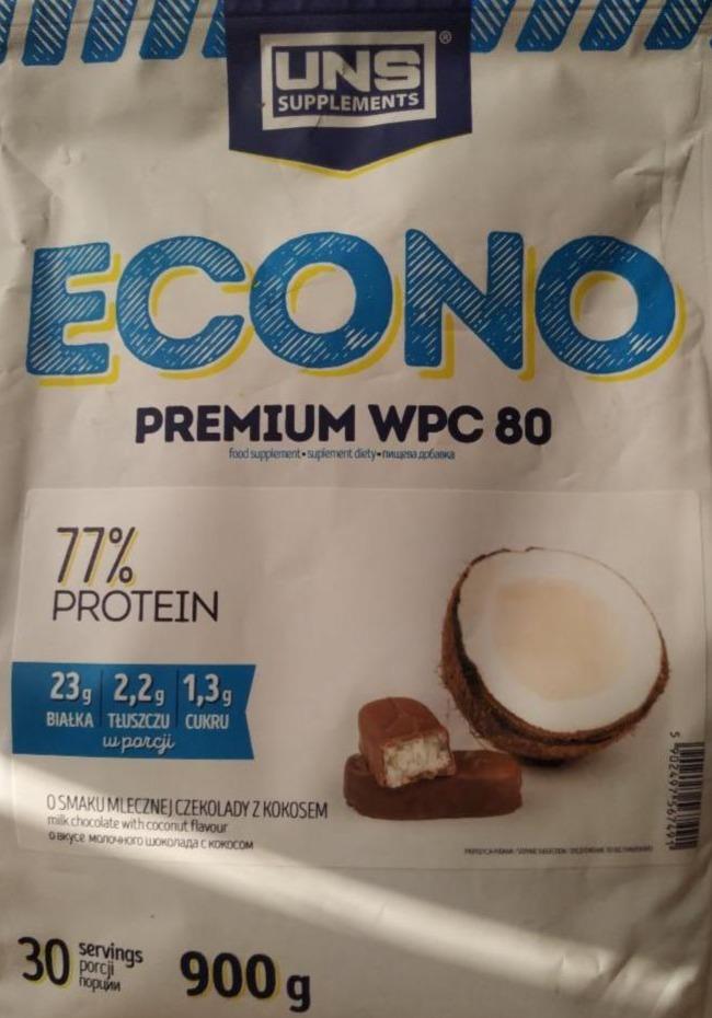 Фото - Сироватковий протеїн Econo Premium WPC 80 зі смаком молочного шоколаду та кокосу UNS