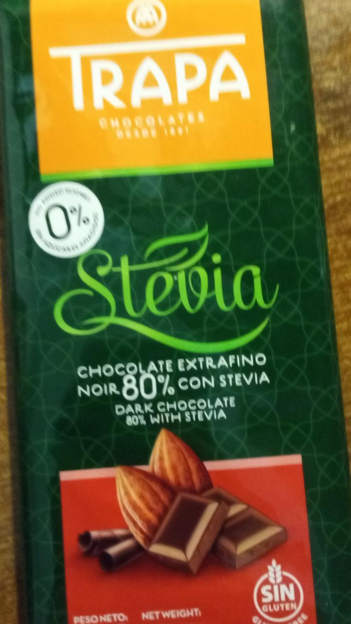 Фото - Шоколад чорний 80% без цукру з підсолоджувачами Stevia Trapa