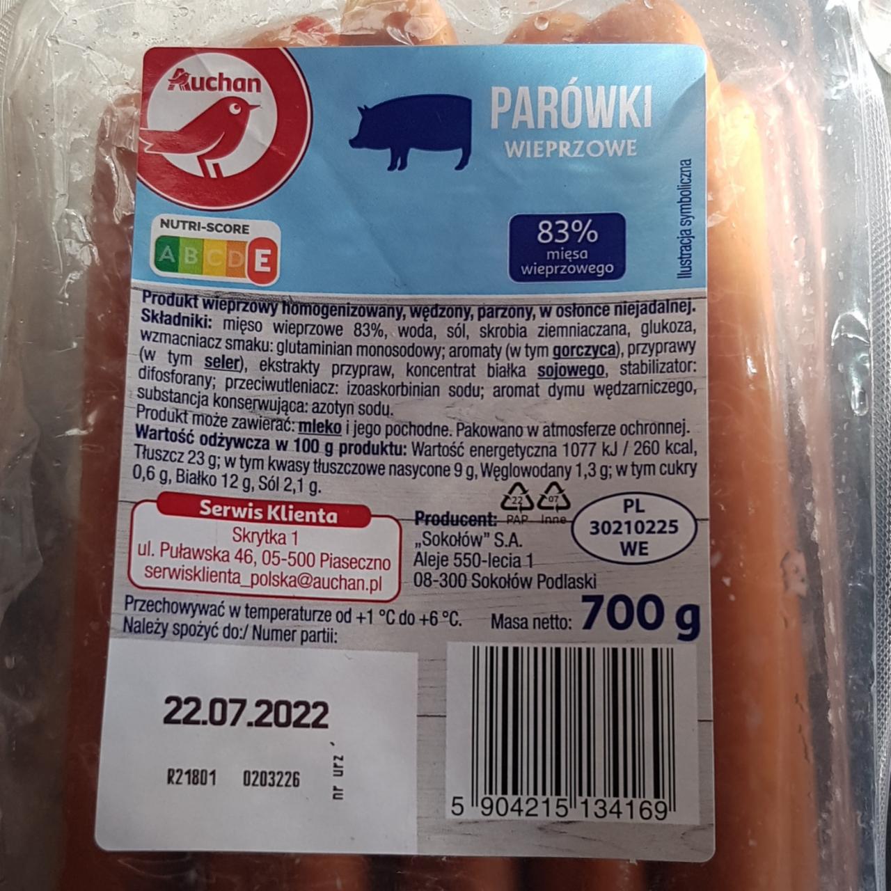 Фото - Сосиски зі свинини 83% Parowki Wieprzowe Auchan
