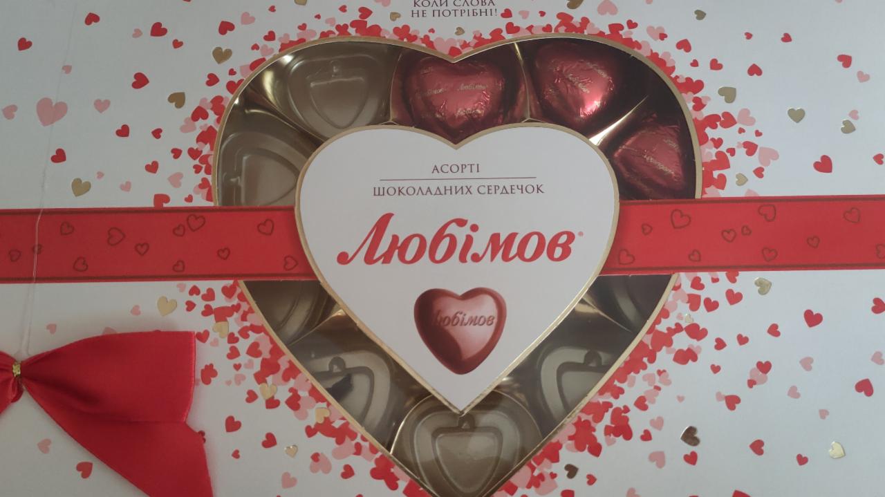 Фото - Цукерки шоколадні сердечка в молочному шоколаді Асорті Любімов
