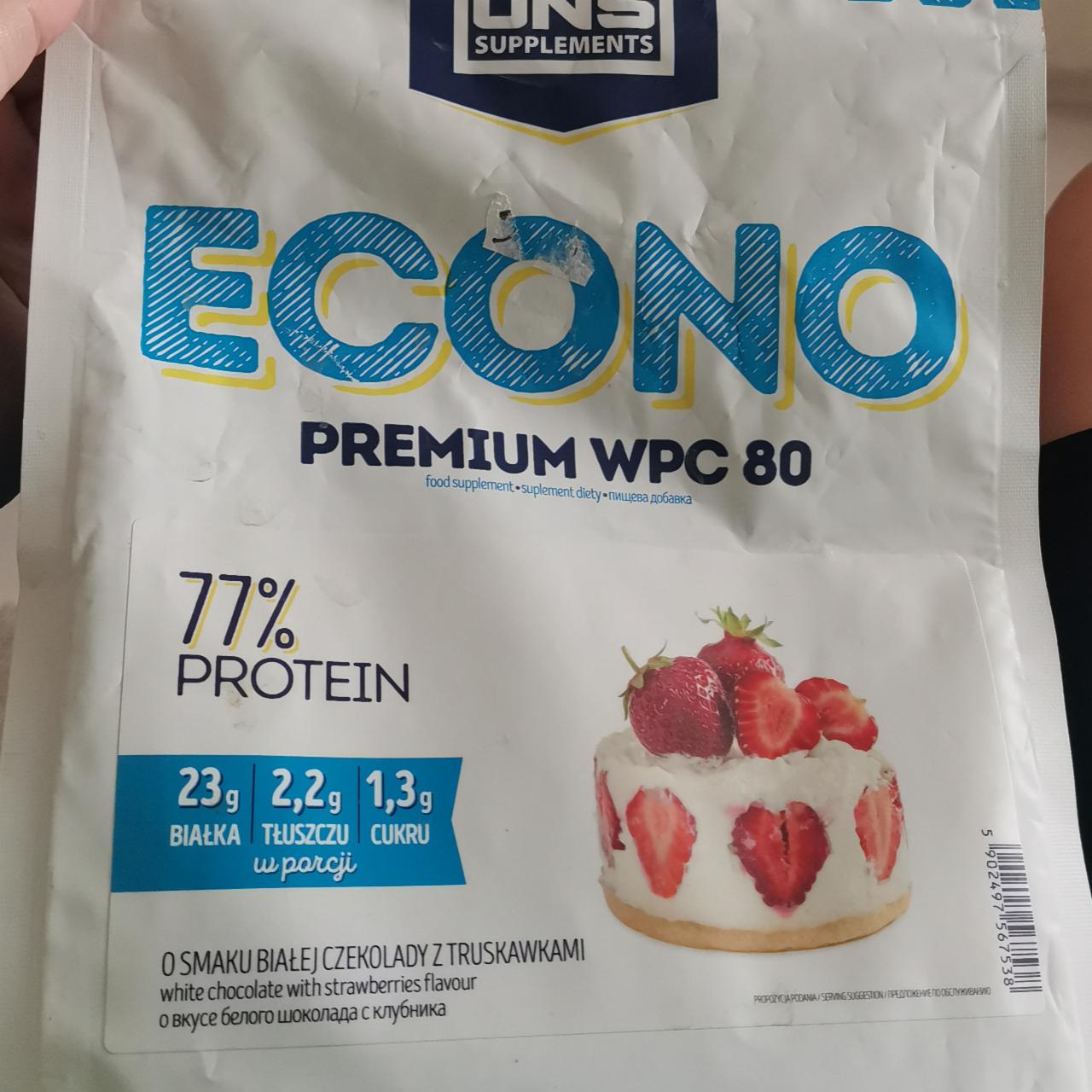 Фото - Сироватковий протеїн Econo Premium WPC 80 зі смаком білого шоколаду та полуниці UNS
