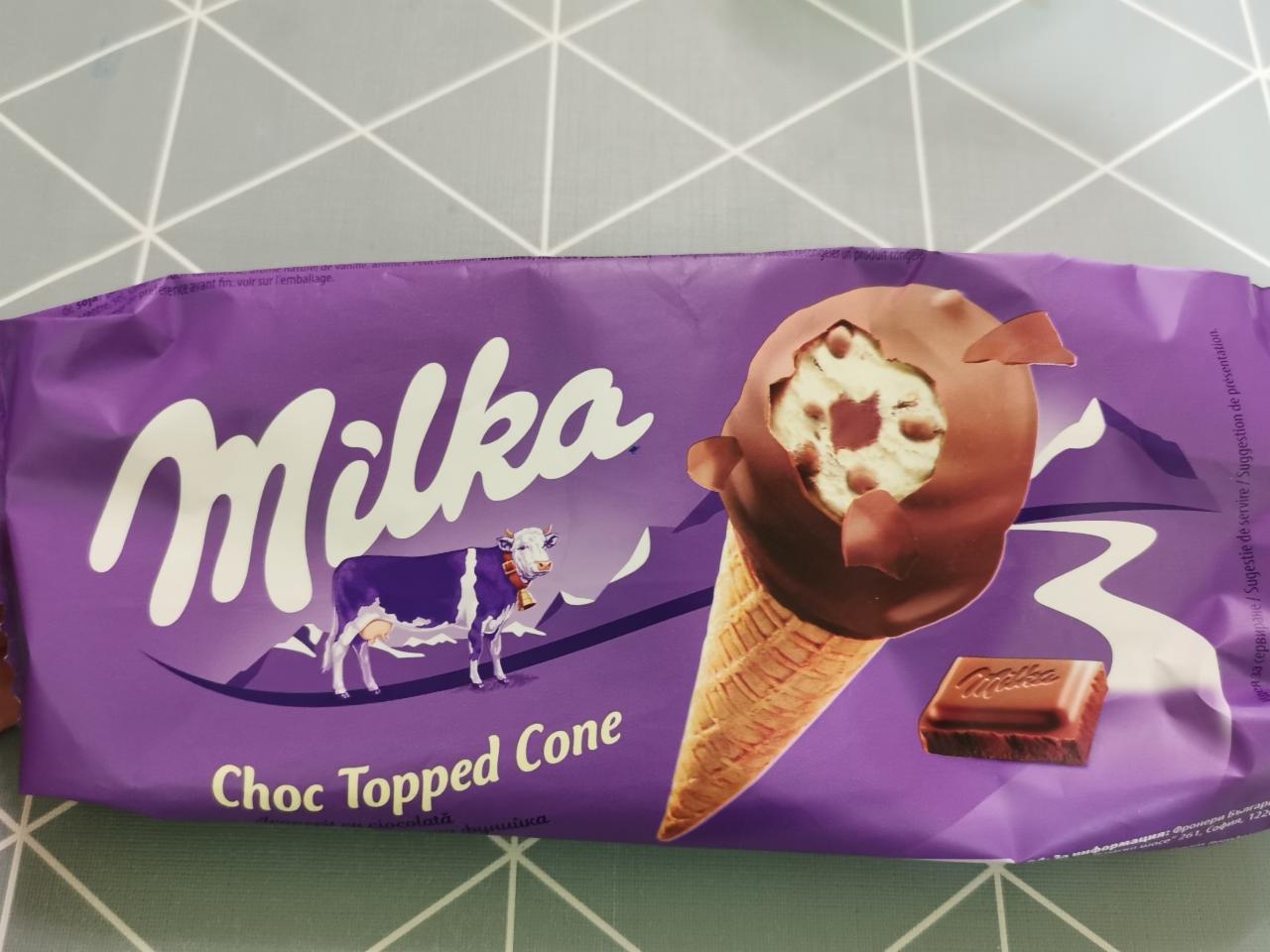 Фото - Морозиво 20% ріжок з шоколадною глазур'ю Milka