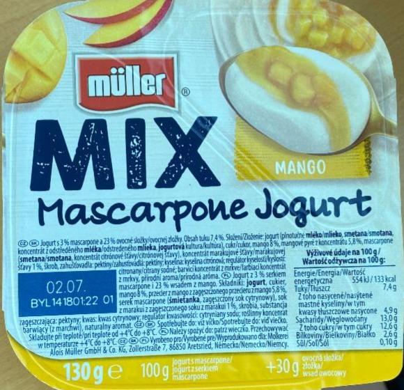Фото - Йогуртовий мікс з начинкою з сиру маскарпоне та манго Müller