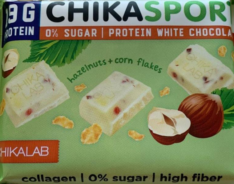 Фото - Білий шоколад з лісовим горіхом і кукурудзяними чіпсами Chika Sport