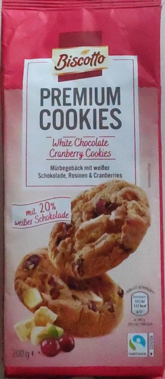 Фото - Пісочне печиво Premium з білим шоколадом, родзинками та журавлиною Biscotto