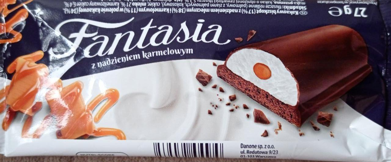 Фото - Бісквіт Fantasia з какао-бісквіту 17% з молочним наповненням 38% і карамельною начинкою 11% з какао-покриттям 34% Danone