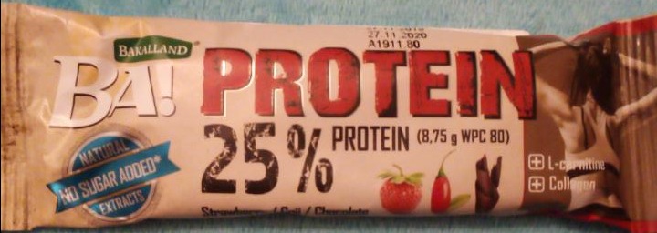 Фото - Батончик протеїновий 25% полуниця-ягоди годжі в шоколадній глазурі Ba! Bakalland