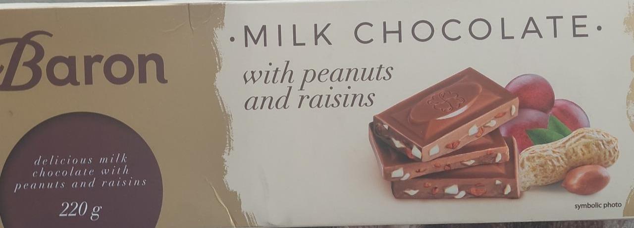 Фото - Шоколад молочний з арахісом і родзинками Baron