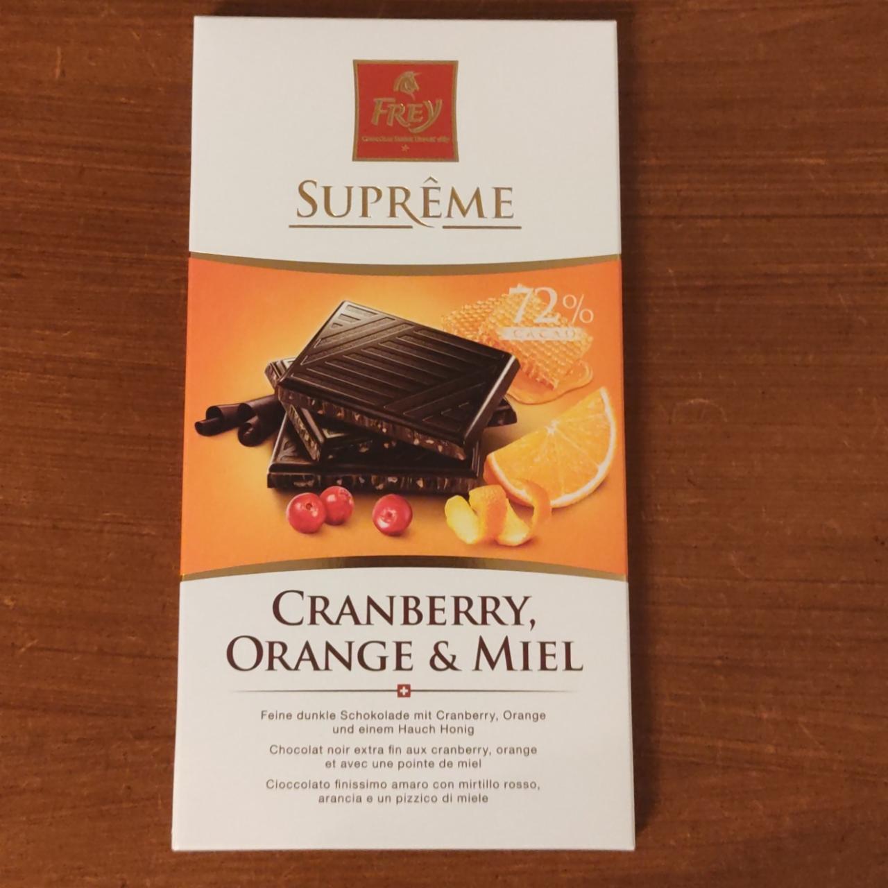 Фото - Шоколад чорний 72% з журавлиною, апельсином та медом Supreme Frey