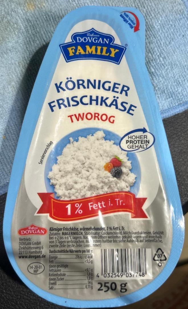 Фото - Сир кисломолочний 1% Körniger Frischkäse Tworog Dovgan Family