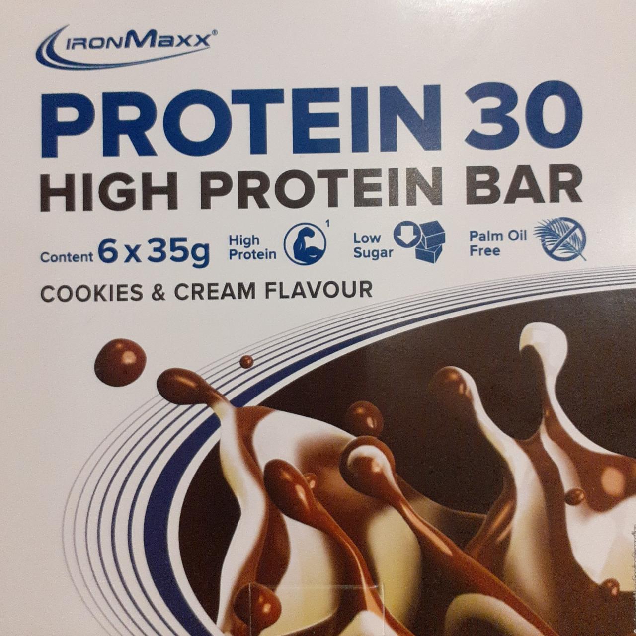 Фото - Protein 30 high protein bar cookies & cream flavour IronMaxx