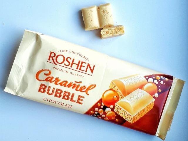 Фото - Шоколад білий пористий карамельний Bubble Caramel Chocolate Roshen Рошен