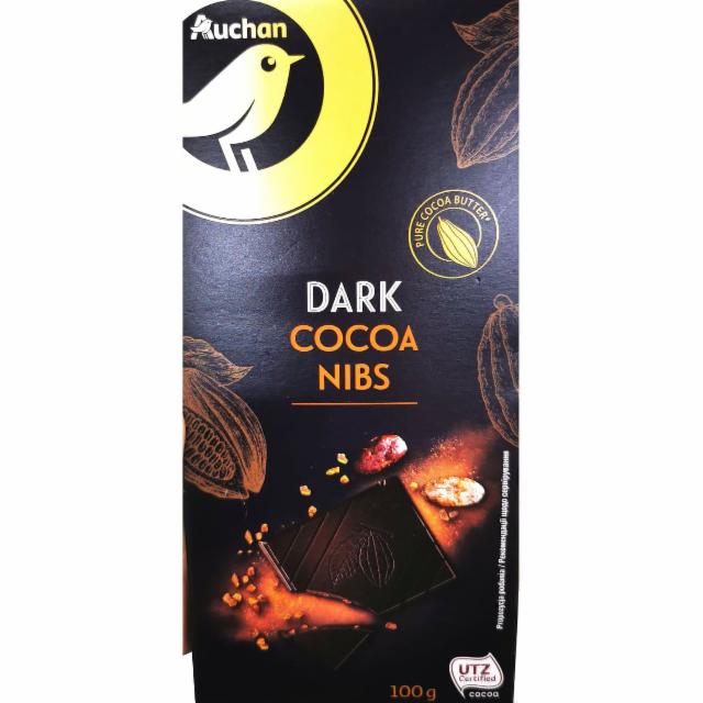 Фото - Темний шоколад з додаванням карамелізованих какао-бобів Dark cocoa nibs Auchan Ашан