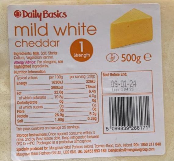 Фото - Mild white cheddar Nutrition facts Lidl