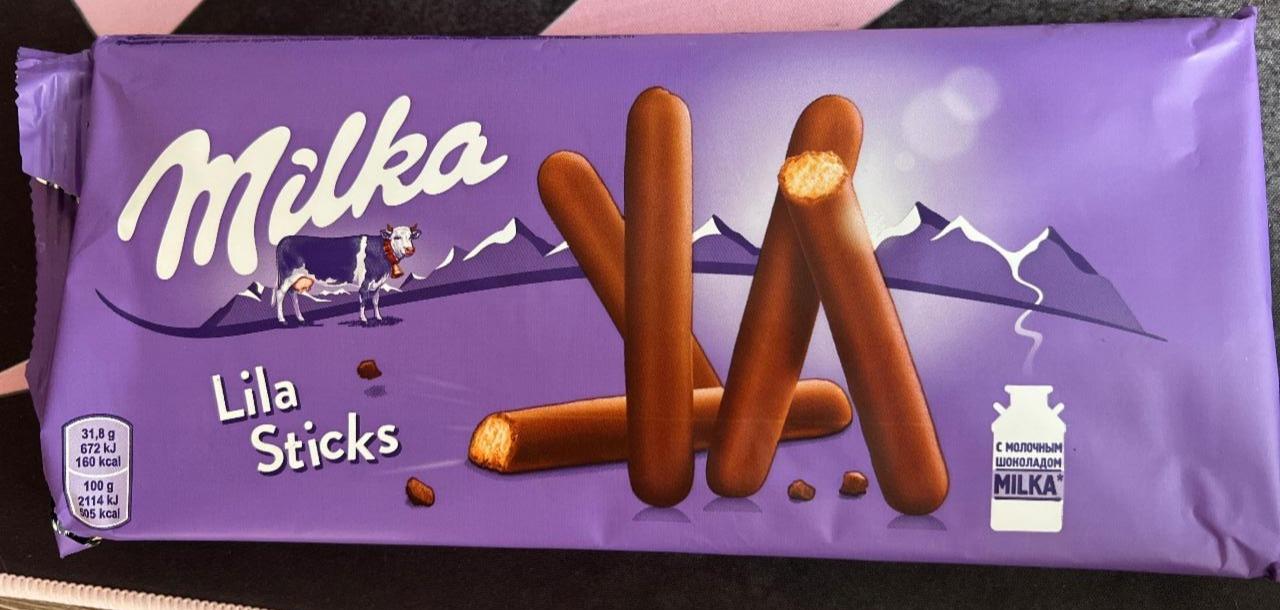 Фото - Печиво-палички вкрите молочним шоколадом Lila Sticks Milka