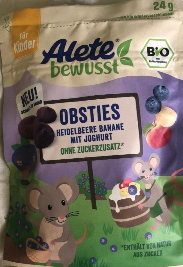 Фото - Alete bewusst Kindersnack Obsties Heidelbeere mit Joghurt Bio