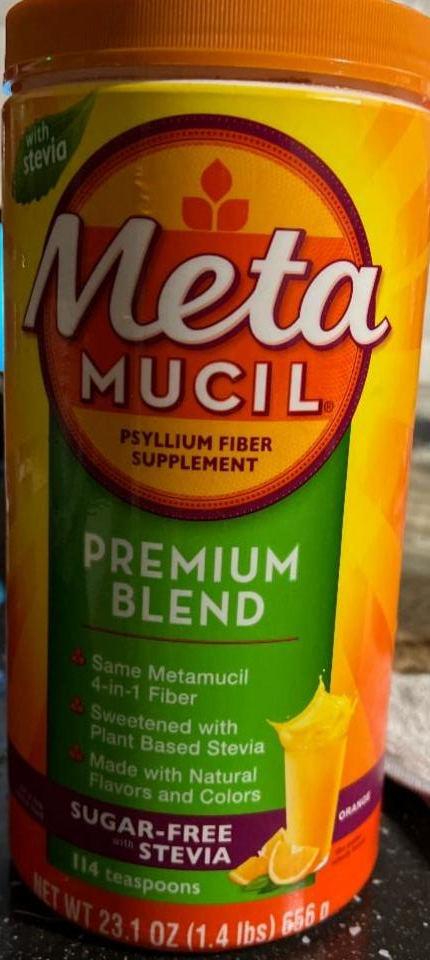 Фото - Суміш клітковини Meta Mucil Premium стевія без цукру апельсин Metamucil