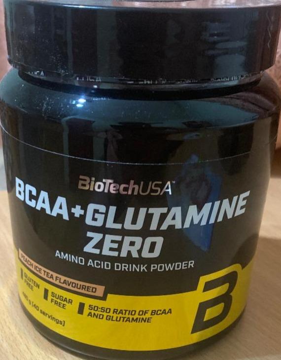 Фото - Ароматизований амінокислотний порошок BCAA+Glutamine Zero для напоїв із підсолоджувачами Смак персикового холодного чаю BioTechUSA