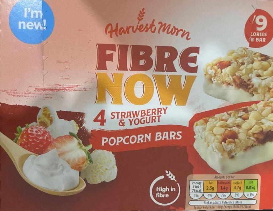 Фото - 4 попкорн-батончики Fiber Now з полуницею та йогуртом Harvest Morn