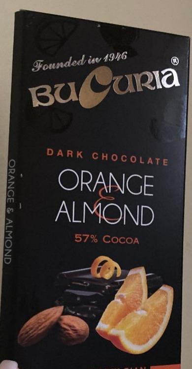 Фото - Шоколад чорний 57% зі шматочками апельсину та мигдалю Orange Almond Dark Chocolate Bucuria