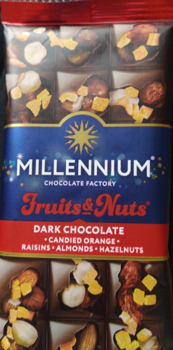 Фото - Шоколад чорний Fruits&Nuts з мигдалем, цілими лісовими горіхами, апельсиновими, цукатами та ізюмом Millennium