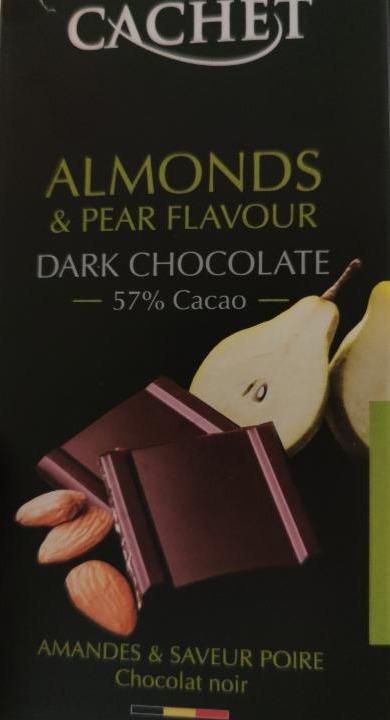 Фото - Чорний бельгійський шоколад 57% зі смаком груші та мигдаля Cachet