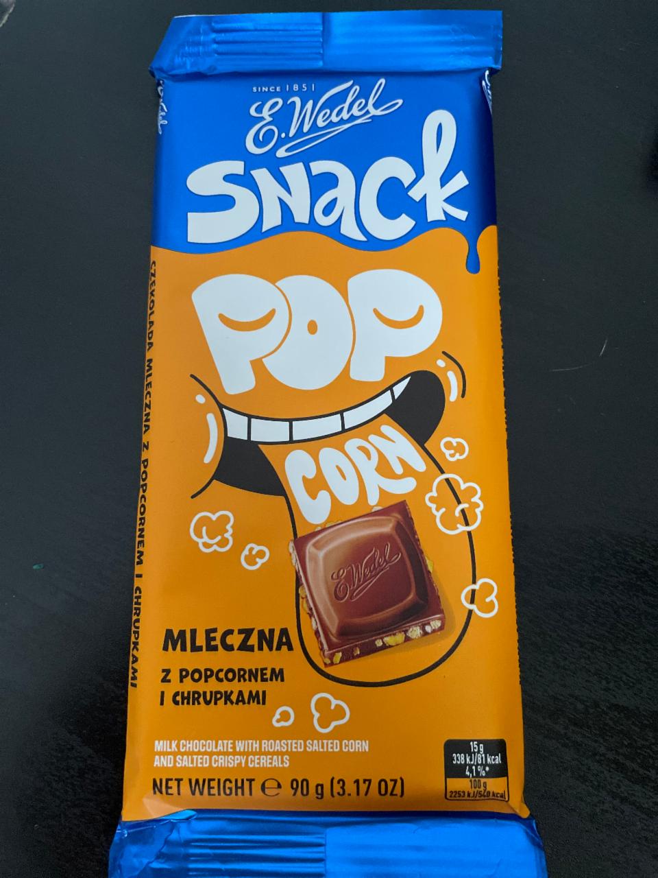 Фото - Молочний шоколад Snack з солоними повітряними зернами кукурудзи попкорном та солоними пластівцями PopCorn E.Wedel